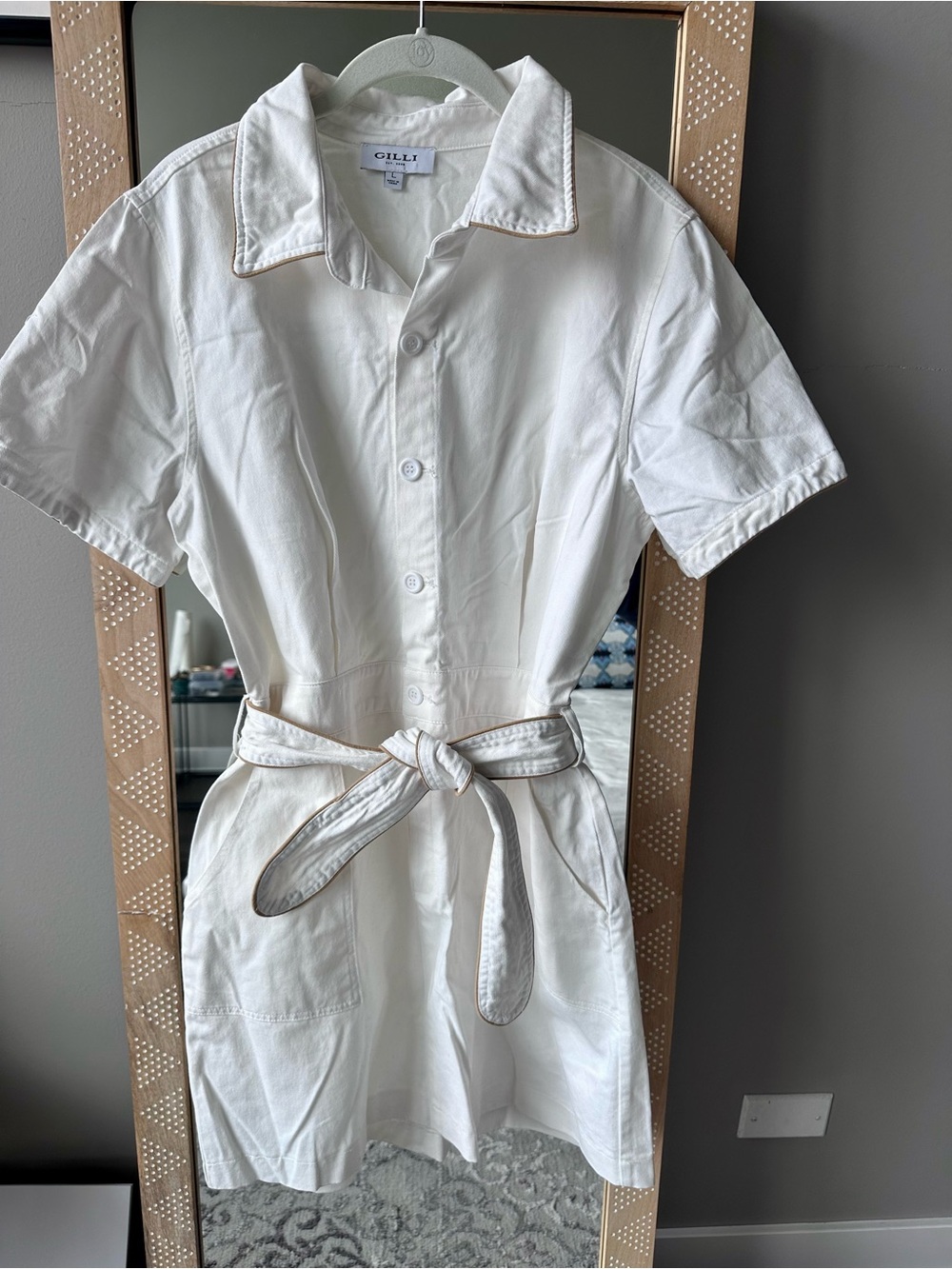 Gilli Cream Button-Front Shirt Dress with Waist Tie